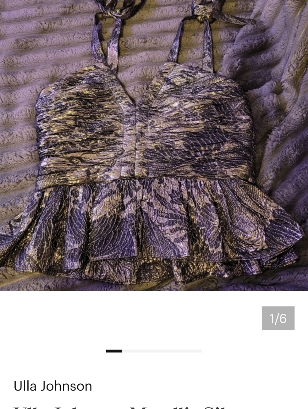 Ulla Johnson Metallic Silver Textured Silk Blend Tank Top Cocktails Clubby Chic - Picture 2 of 7